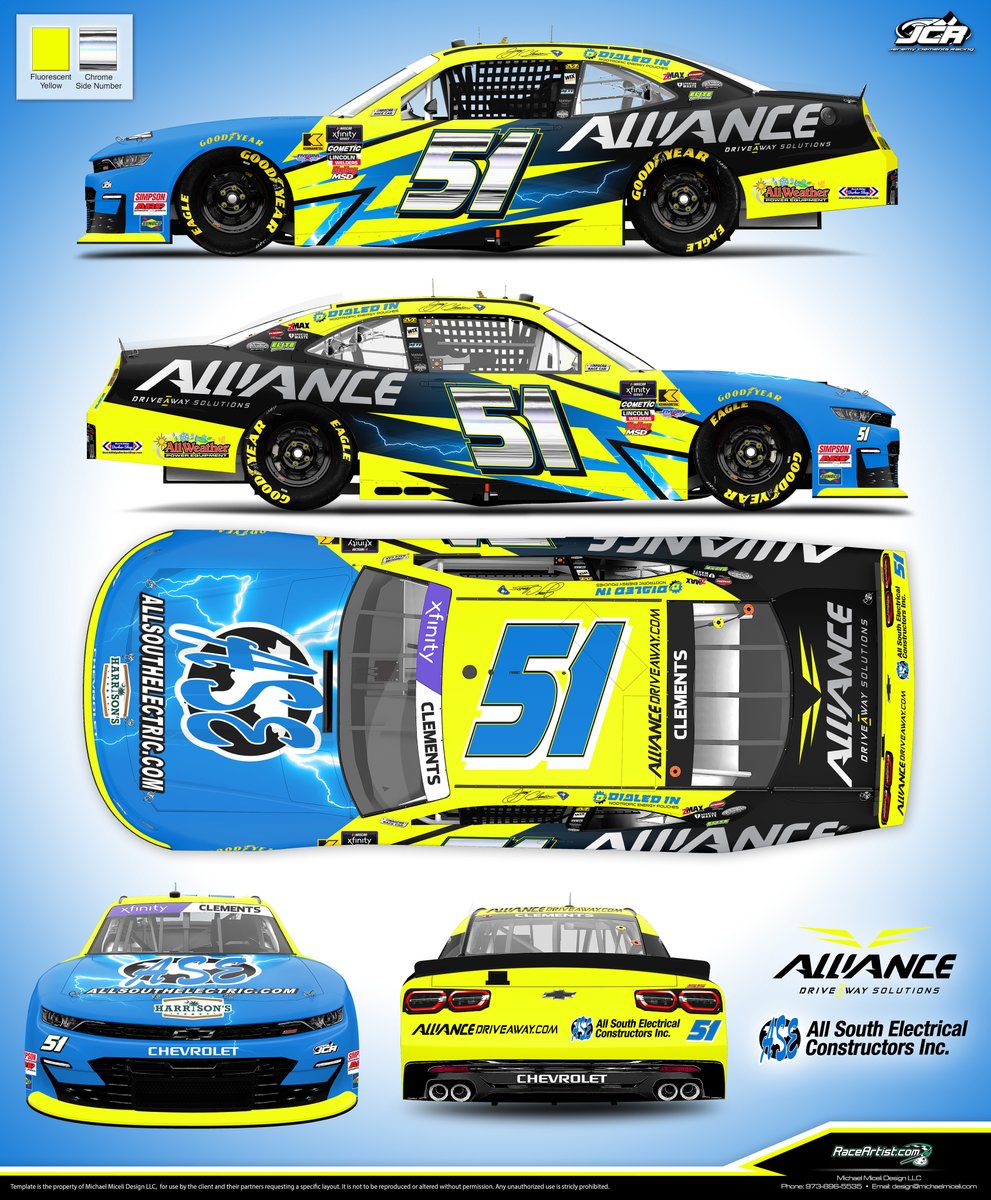 AllianceDriveA1's tweet image. Check out this weekend’s car that Jeremy Clements #5️⃣1️⃣ will be racing at The #PoconoRaceway. 🏁We partnered up with All South Electric and must say this car is ELECTRIFYING!!!! ⚡

We’re ready for a lightening⚡ fast WIN! 🏎️