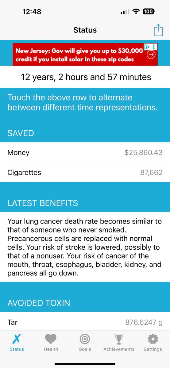 12 years and 2 hours. No cigarettes.