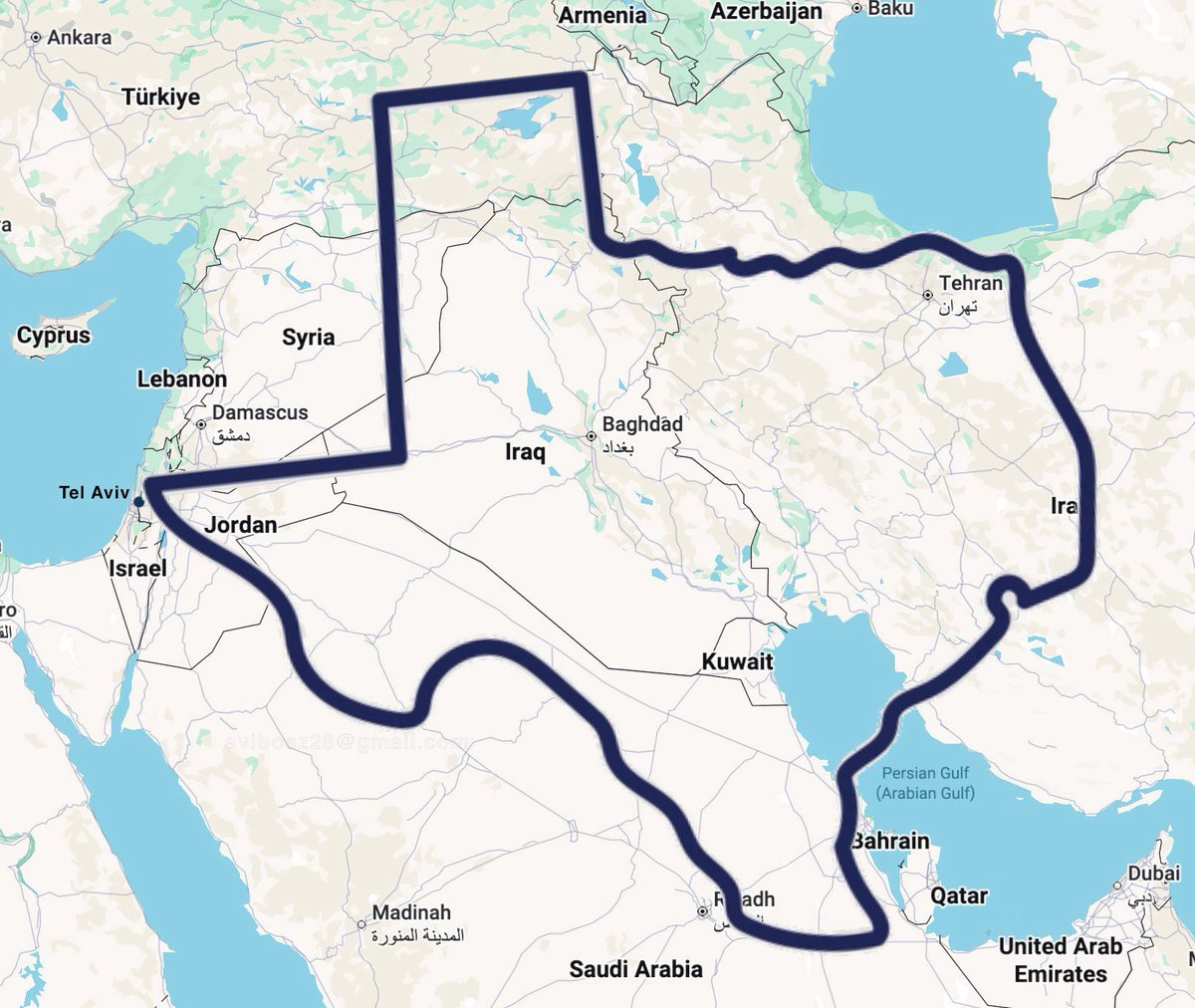 HOW FAR IS TEHRAN? #Israel #IsraelIranConflict #Iran #TelAviv about 970 miles from Tel Aviv,… or in American terms, it’s one state over. #Texas