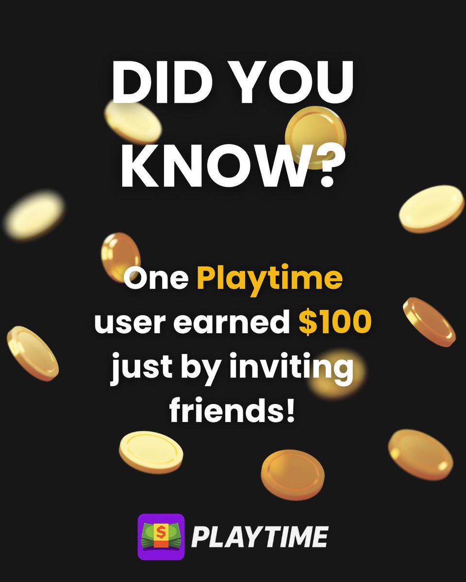 Playtime_works's tweet photo. 💰 Did you know?

One Playtime user earned $100 just by inviting friends!
Yep — no tricks, just share and earn.
🔥 Start inviting now and watch your rewards grow!

#PlaytimeApp #EarnWithFriends #PassiveIncome #InviteAndEarn #MakeMoneyOnline #SideHustle https://t.co/3A7tmYxdz3