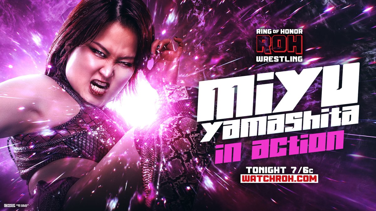 ROH - Ring of Honor Wrestling (@ringofhonor) on Twitter photo .<a href="/miyu_tjp/">山下実優 Miyu Yamashita</a> is back in ROH—and she’s in singles action **TONIGHT** on ROH TV!
📺 Watch ROH TV on #HonorClub at WatchROH.com 7/6c .<a href="/miyu_tjp/">山下実優 Miyu Yamashita</a> is back in ROH—and she’s in singles action **TONIGHT** on ROH TV!
📺 Watch ROH TV on #HonorClub at WatchROH.com 7/6c