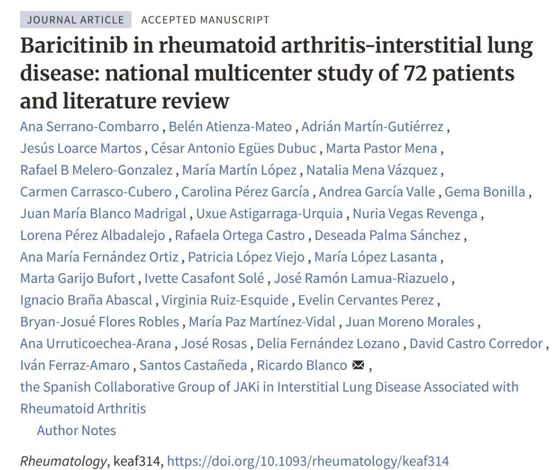 Recently published “Bariticinib in RA-interstitial lung disease: national multicenter study of 72 patients and literature review” 💪🏼💪🏼