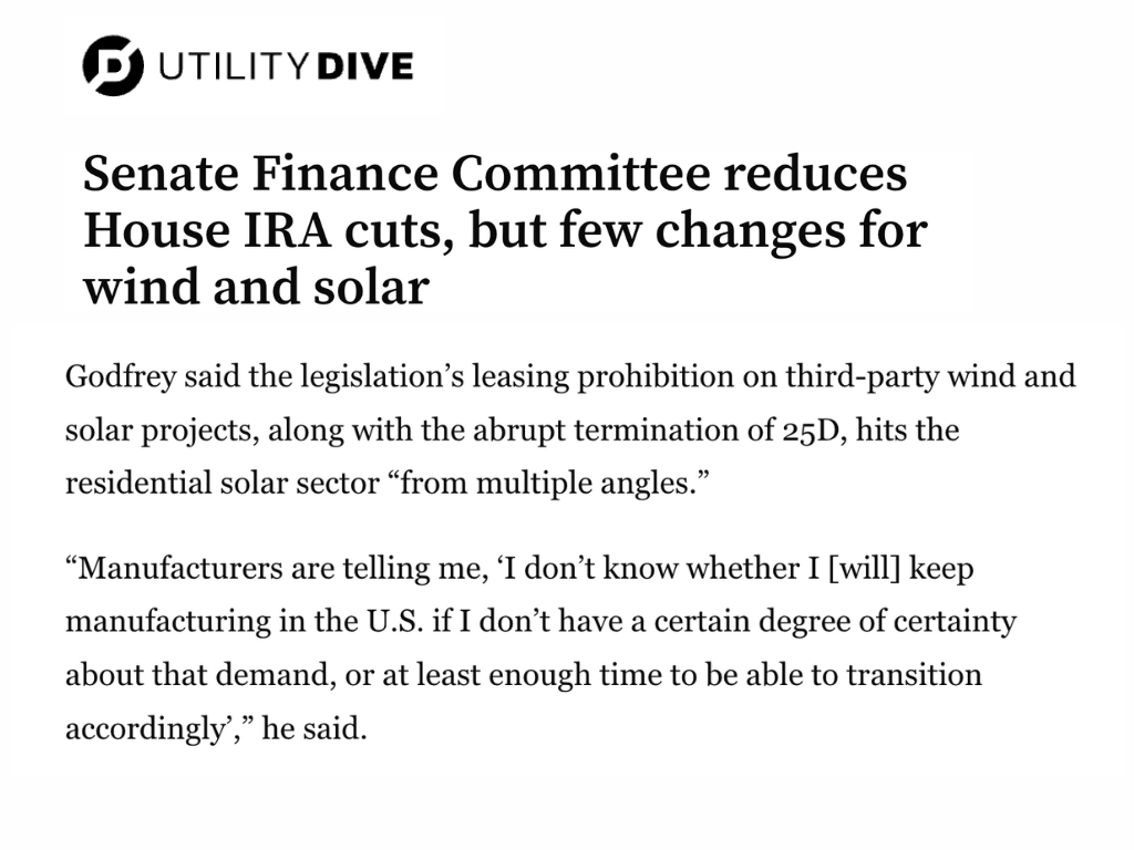 Advanced Energy United (@advenergyunited) on Twitter photo 🚨 This <a href="/SenateFinance/">Senate Finance Cmte</a> tax package "effectively kills" many large-scale solar and wind projects that are currently in development if passed as is, warns <a href="/USEnergyHarry/">🇺🇸⚡️Harry</a> in <a href="/UtilityDive/">Utility Dive</a>. 🚨 This <a href="/SenateFinance/">Senate Finance Cmte</a> tax package "effectively kills" many large-scale solar and wind projects that are currently in development if passed as is, warns <a href="/USEnergyHarry/">🇺🇸⚡️Harry</a> in <a href="/UtilityDive/">Utility Dive</a>.
