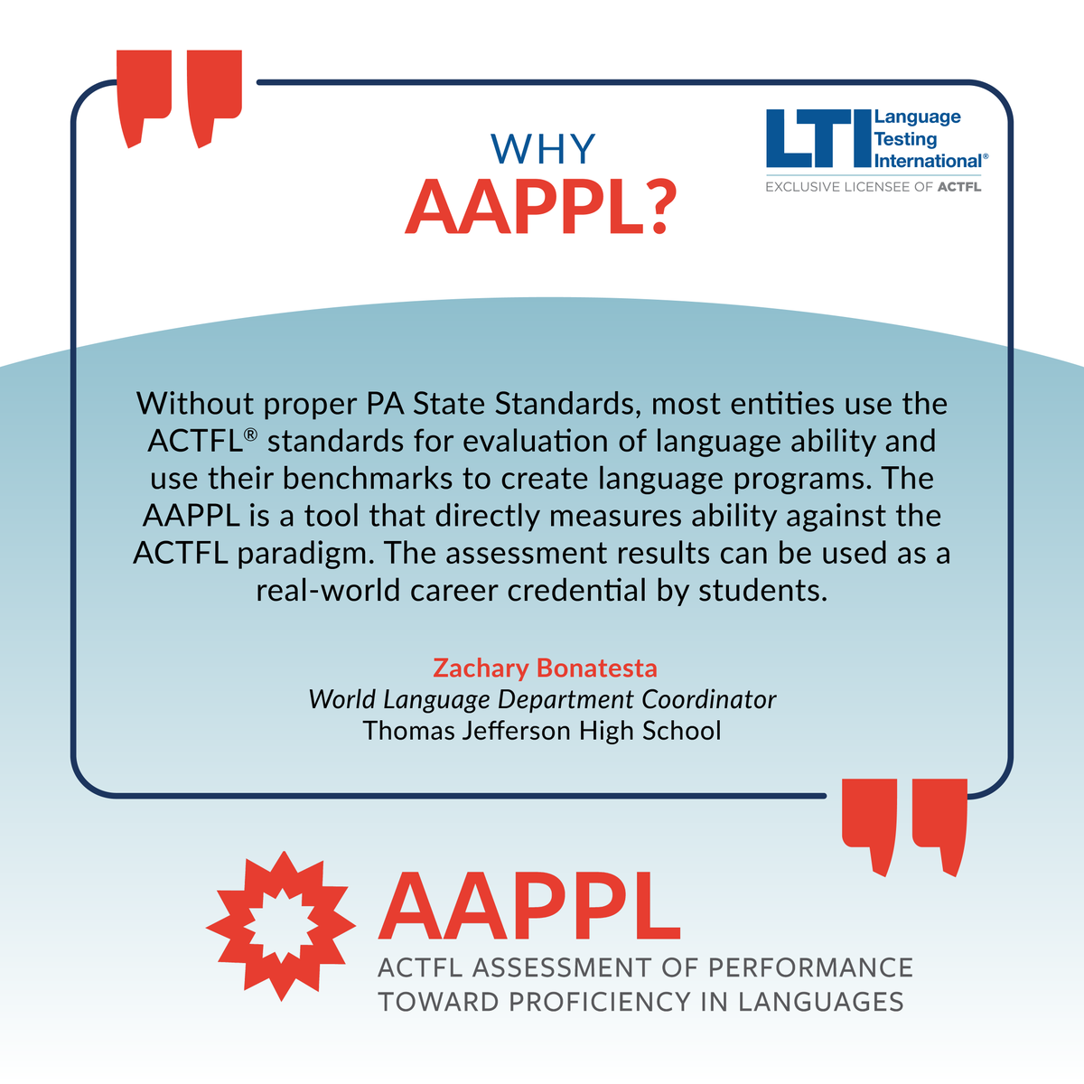 LTILanguageTest's tweet image. West Jefferson School District committed to proficiency-based instruction at every level, using the #ACTFL Proficiency Guidelines as their roadmap for student growth.
Read the case study to see how they did it: ow.ly/VlYf50W8zun
#langchat #ACTFLAssessments #GoldStandard