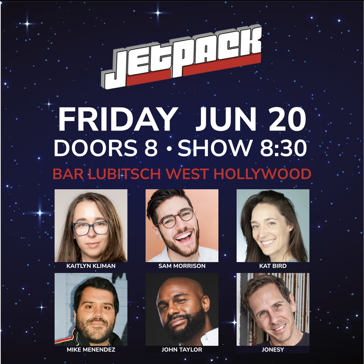 Jetpack Comedy (@jetpackcomedy) on Twitter photo FRIDAY! LA's finest standup show is here to make you forget about Everything Everywhere All At Once.
<a href="/samuelhmorrison/">S A M M Y</a> @katbirdcomedy <a href="/funnyjones/">Jonesy</a> <a href="/johntaylorshow/">JOHNTAYLORSHOW</a> <a href="/thecomedybureau/">Comedy Bureau</a>
Get tickets: jetbook.co/e/jetpack-come… FRIDAY! LA's finest standup show is here to make you forget about Everything Everywhere All At Once.
<a href="/samuelhmorrison/">S A M M Y</a> @katbirdcomedy <a href="/funnyjones/">Jonesy</a> <a href="/johntaylorshow/">JOHNTAYLORSHOW</a> <a href="/thecomedybureau/">Comedy Bureau</a>
Get tickets: jetbook.co/e/jetpack-come…
