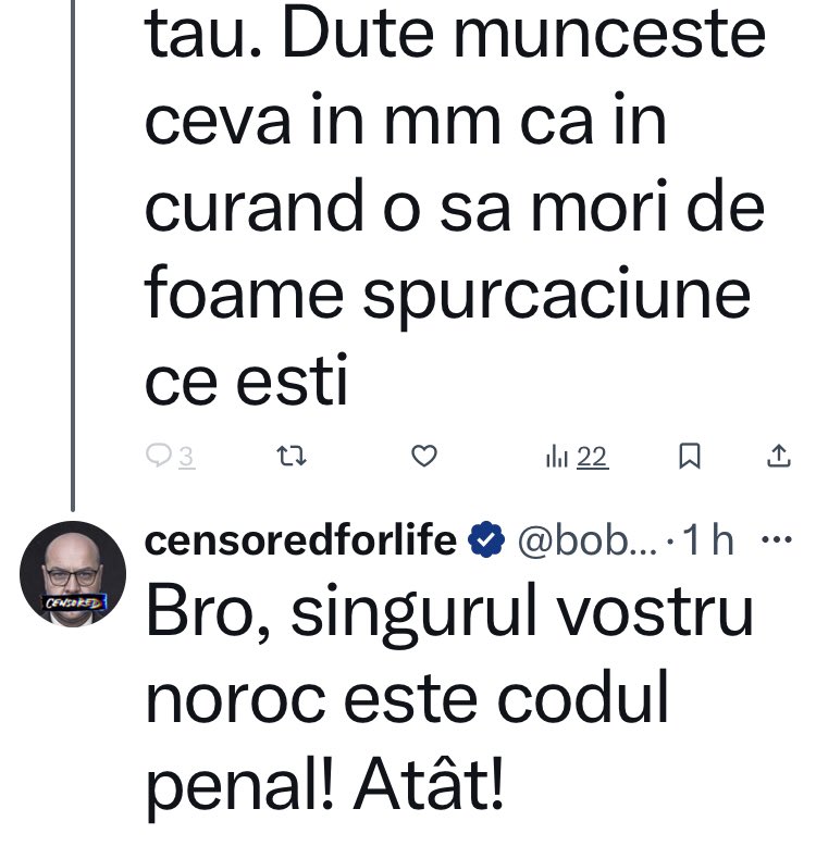 S.P. 🇷🇴 (@petrescusandu) on Twitter photo Noroc de Codul Penal, că altfel <a href="/bobbydtiktok/">censoredforlife</a> i-ar face KO pe toți cei care-i spun să se ducă la muncă și să nu mai practice cerșetoria pe net. Omul e o mașină de luptă, de aia bine unsă cu sosuri de șaorma, așa că ar trebui să vă măsurați cuvintele atunci când faceți mișto de el Noroc de Codul Penal, că altfel <a href="/bobbydtiktok/">censoredforlife</a> i-ar face KO pe toți cei care-i spun să se ducă la muncă și să nu mai practice cerșetoria pe net. Omul e o mașină de luptă, de aia bine unsă cu sosuri de șaorma, așa că ar trebui să vă măsurați cuvintele atunci când faceți mișto de el