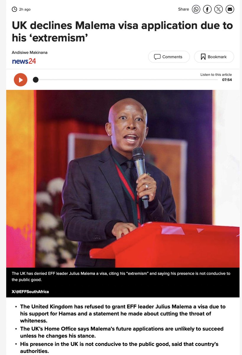 A normally lily-livered British government has done what the combined SA Human Rights Commission, ConCourt, and Parliament don't dare to do – punish Malema for his violent and threatening rhetoric.