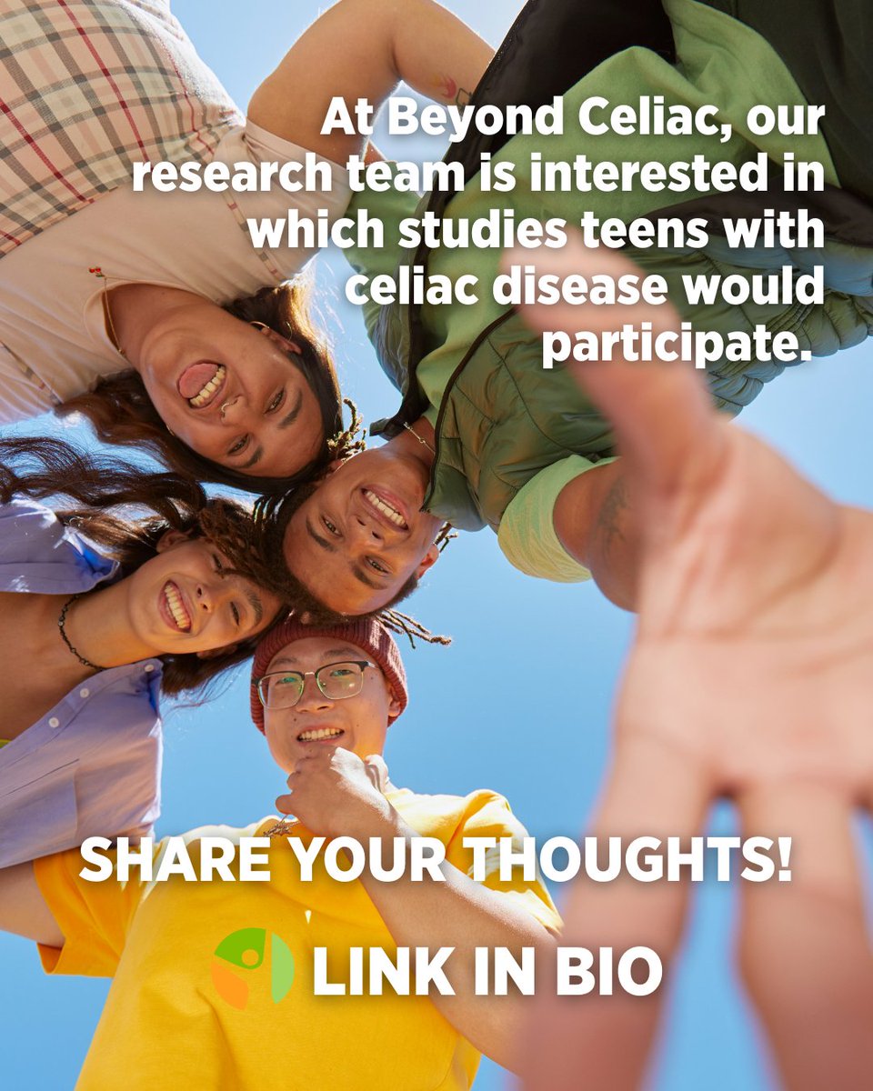 TEENS: take the survey! 📝

At Beyond Celiac, our research team is interested in which studies teens with celiac disease may be willing to participate. 

hubs.li/Q03sGQm-0

#celiacdisease #autoimmunedisease #glutenfreeliving