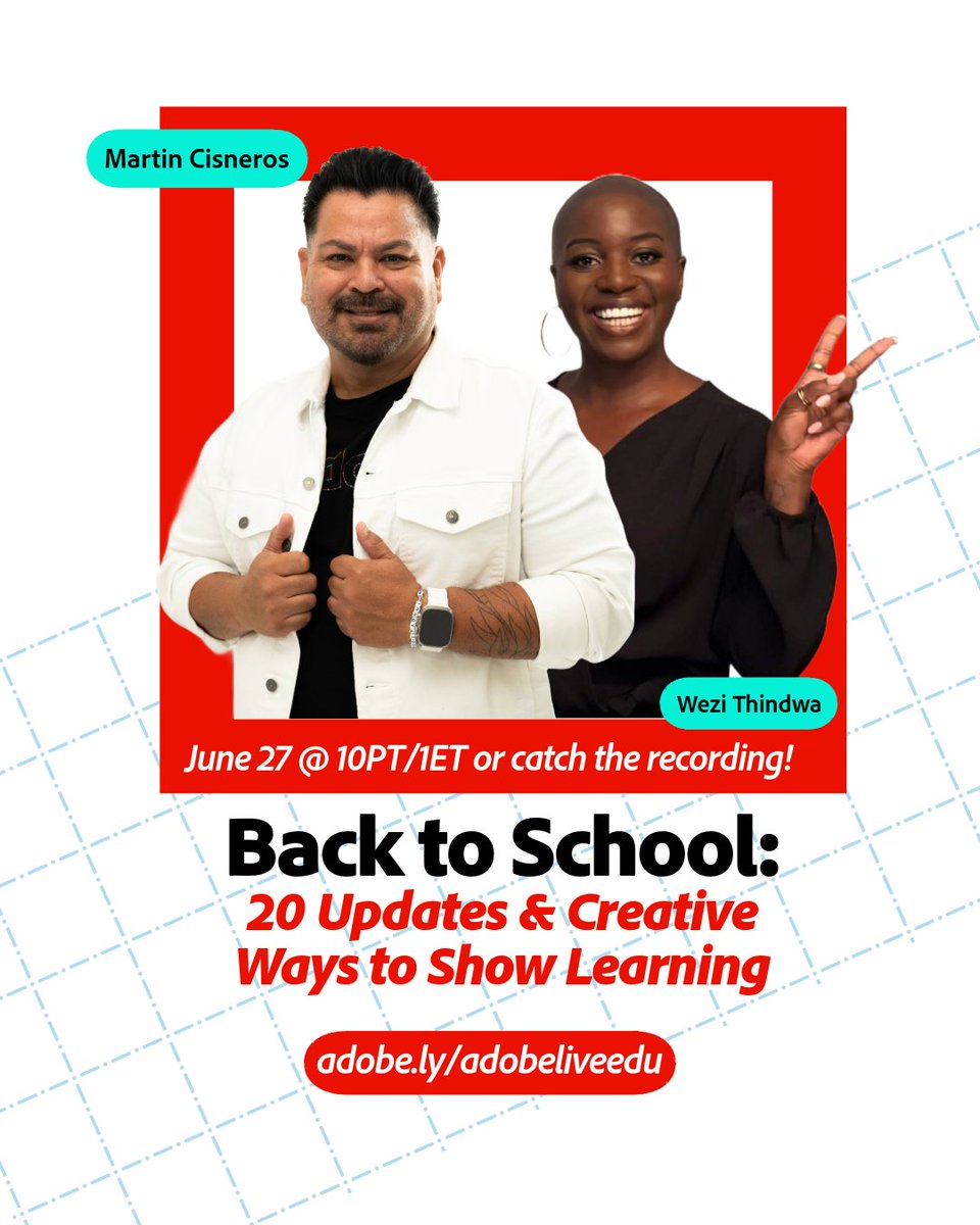 Get ready for ISTE 2025 with Adobe Live: Education Edition, as we share our guide for attendees and everyone following along from home with the #NOTATISTE hashtag!

Join us live on June 19 at 1pm PST: adobe.ly/44l64KK