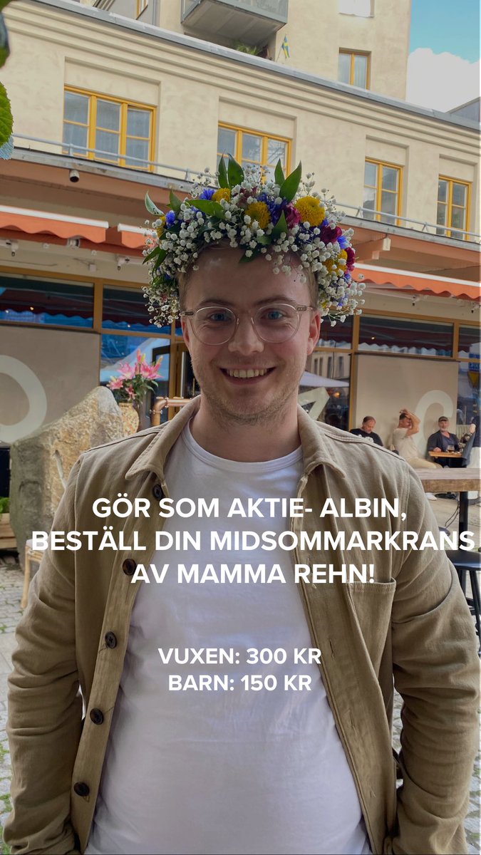 • NADS (@nadsrehn) on Twitter photo Gör som <a href="/aktiealbin/">Albin Kjellberg</a> och beställ årets midsommarkrans av mig (och framförallt av min mami)!!!
Vuxen: 300 kr
Barn: 150 kr
Beställning sker i dm ❤️ Gör som <a href="/aktiealbin/">Albin Kjellberg</a> och beställ årets midsommarkrans av mig (och framförallt av min mami)!!!
Vuxen: 300 kr
Barn: 150 kr
Beställning sker i dm ❤️