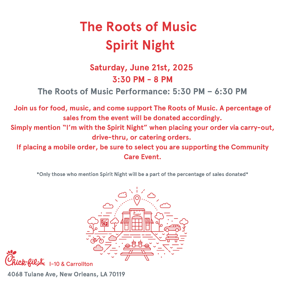 🚨 BIG REMINDER: we're performing at and holding a fundraiser with @chickfila this SATURDAY JUNE 21! 🚨 The Roots Studio Academy will be there starting from 5:30 pm. Mention being "with the Spirit Night" while placing your order and a percentage will come back to us.