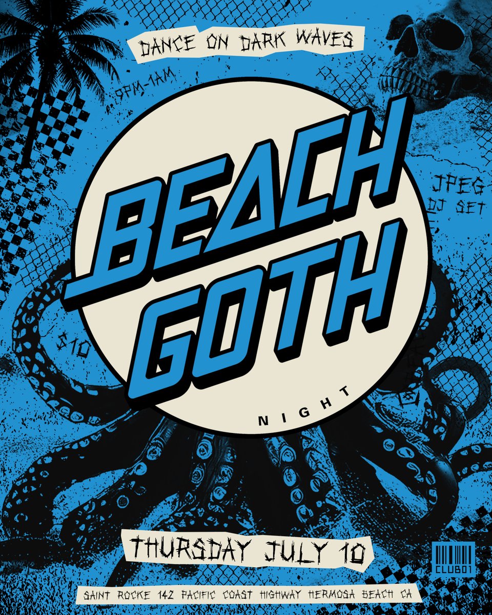 *NEW SHOW* Beach Goth Night! Every second Thursday of every month! Be there July 10th for the kick-off of the series on Dark Waves! 🐙

Doors open at 8PM, show starts at 9PM.

Grab tickets here: loom.ly/Xrv1Img
