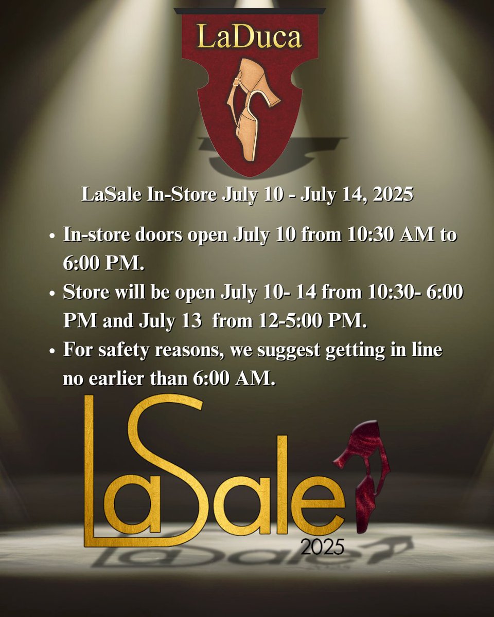 LaSale 2025 includes:

✨ LaDuca Shoes from the Vault

✨ LaCollection Edition LaDuca shoes

✨ Discounts in-store, AND MORE!
⁠
✨ Available online in the US, Canada, Mexico, China, Japan, Argentina, and Brazil.⁠