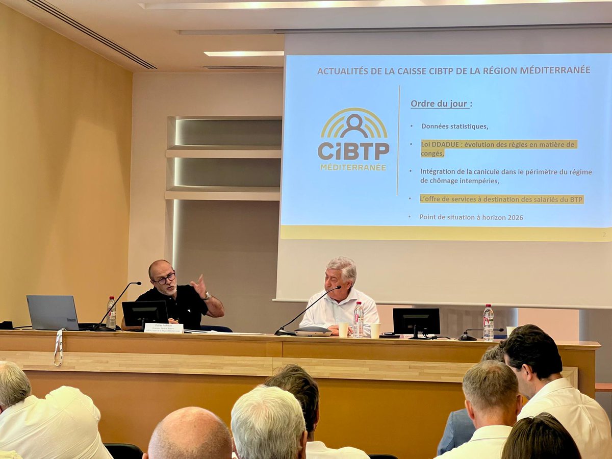 FBTP06's tweet image. 🗣️Philippe GAUTIER, Vice-Président et Didier PARRINI, Directeur Adjoint de la Caisse CIBTP Méditerranée, étaient présents pour faire un tour d’horizon des actualités de la Caisse CIBTP Méditerranée.

➡️ La Loi DDADUE
➡️ Intégration de la canicule
➡️ Services aux salariés du BTP