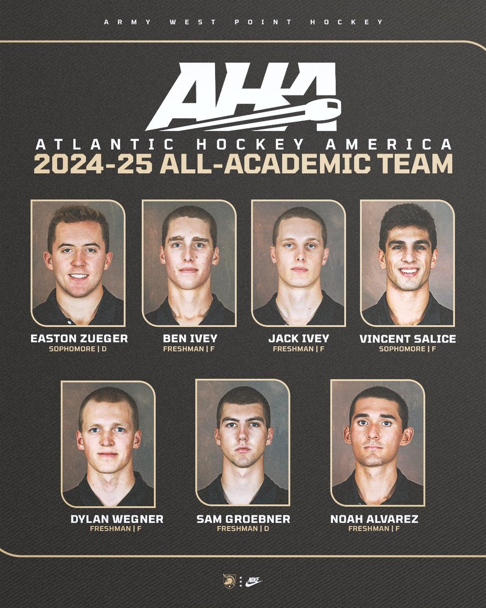 ArmyWP_Hockey's tweet image. Congratulations to our 15 @Atlantic_Hockey All-Academic Team honorees for their hard work in the classroom this season and to Nik Hong for earning AHA Student-Athlete of the Year honors!
🔗 goarmywestpoint.com/news/2025/6/18…
#GoArmy