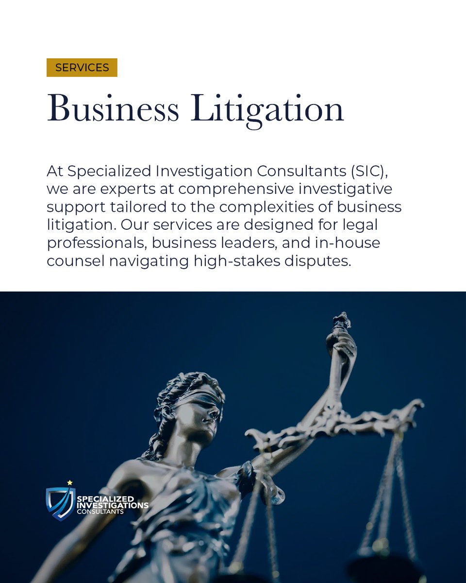 From contract disputes to asset tracing, SIC supports legal teams with high-level investigative services tailored for business litigation.

Discover how our team helps resolve high-stakes matters with speed &amp; precision.

#BusinessLitigation #PrivateInvestigators
