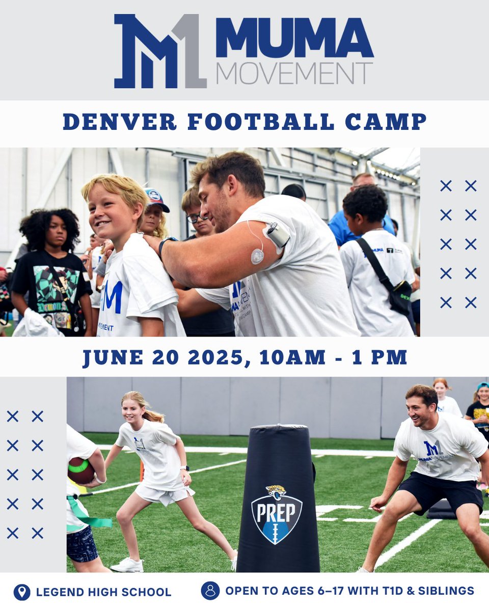 CDFdiabetes's tweet photo. Weโre honored to partner with NFL player & T1D role model Chad Muma for a special football camp designed just for kids living with type 1 diabetes & their siblings๐
๐๏ธ June 20, 10 AMโ1 PM
๐ Legend High School
Ages 6โ17
Register: https://t.co/dVnPtxsfZJ
#T1DStrong #MumaMovement https://t.co/CiDuMAgRo8