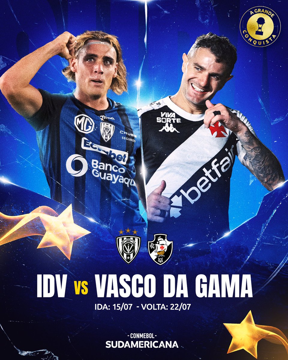 CONMEBOL Sudamericana (@sudamericanabr) on Twitter photo ⚔️ 𝗔𝗾𝘂𝗲𝗰𝗶𝗺𝗲𝗻𝘁𝗼 𝗽𝗮𝗿𝗮 𝗼𝘀 𝗣𝗹𝗮𝘆𝗼𝗳𝗳𝘀 ⚔️
🇪🇨 <a href="/IDV_EC/">Independiente del Valle</a> 🆚 🇧🇷 <a href="/VascodaGama/">Vasco da Gama</a>
🤔 Quem segue o sonho pela #GrandeConquista? ⚔️ 𝗔𝗾𝘂𝗲𝗰𝗶𝗺𝗲𝗻𝘁𝗼 𝗽𝗮𝗿𝗮 𝗼𝘀 𝗣𝗹𝗮𝘆𝗼𝗳𝗳𝘀 ⚔️
🇪🇨 <a href="/IDV_EC/">Independiente del Valle</a> 🆚 🇧🇷 <a href="/VascodaGama/">Vasco da Gama</a>
🤔 Quem segue o sonho pela #GrandeConquista?