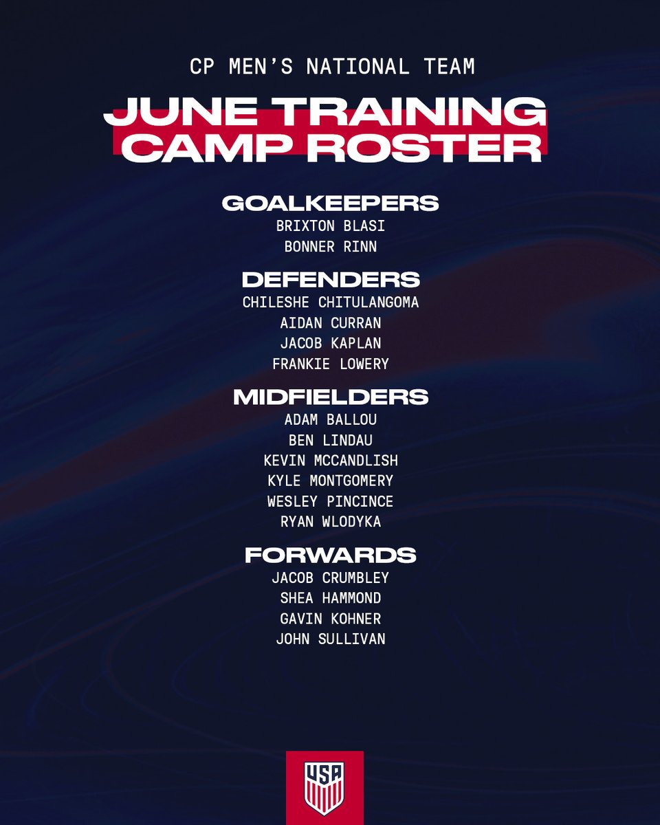 ussoccer_ENT's tweet image. 16 players have been named to the June #UScpMNT training camp roster as the team continues to prepare for the 2025 IFCPF Copa Am茅rica in America.