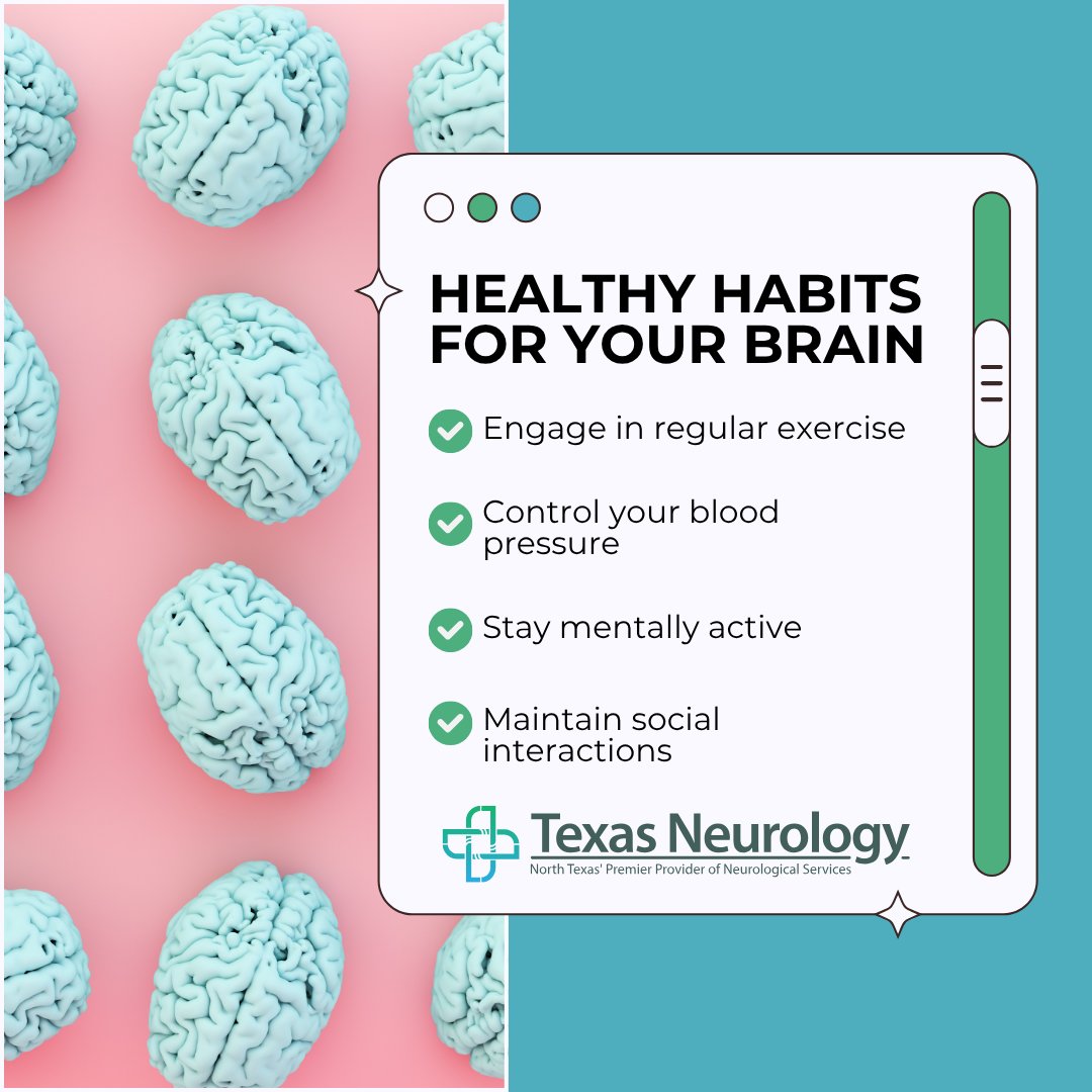 TexasNeurology's tweet image. Aging is natural, but staying sharp is possible. 🧠 Regular exercise, social connection, and sleep can help protect your memory and lower your Alzheimer’s risk. Check out more tips from @alzassociation: bit.ly/457Ru8o