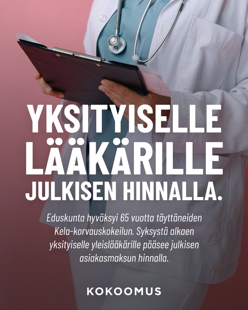 Iso juttu ja helpottaa yli 65-vuotiaiden lääkäriin pääsyä ja myös muidenkin, kun hoitojonot lyhenevät. Jonoissa kun ei kukaan parane! #hoitojonot #sote #lääkäri