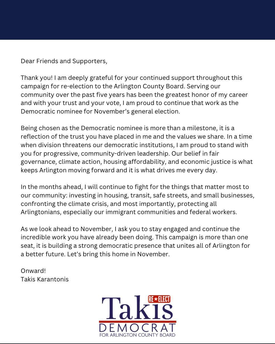Your support means everything. Feeling honored, humbled, and ready to fight on for Arlington!