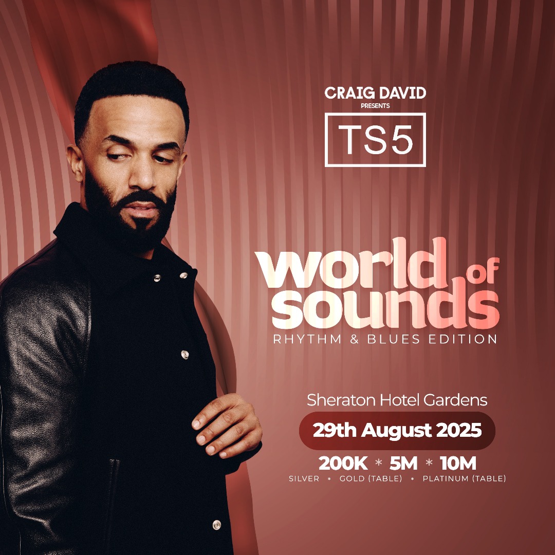 Craig David’s TS5 is coming to Kampala 🎤
📍 Sheraton Hotel Gardens 
🗓️ 29th Aug 2025
🎟️ Silver – 200K | Gold Table – 5M | Platinum Table – 10M
Get ready for the R&amp;B event of the year

👉🏻 Tickets in bio
#WorldOfSounds #TS5 #CraigDavidLive