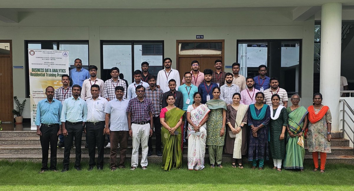 NIT Tiruchirappalli (@reachnitt) on Twitter photo The Department of Management Studies at NIT Trichy has launched a two-week Residential Training Program (18th June to 29th June, 2025) on Business Data Analytics for young engineers from NLC India Limited.
<a href="/EduMinOfIndia/">Ministry of Education</a> <a href="/nlcindialimited/">NLC India Limited (Official)</a> The Department of Management Studies at NIT Trichy has launched a two-week Residential Training Program (18th June to 29th June, 2025) on Business Data Analytics for young engineers from NLC India Limited.
<a href="/EduMinOfIndia/">Ministry of Education</a> <a href="/nlcindialimited/">NLC India Limited (Official)</a>