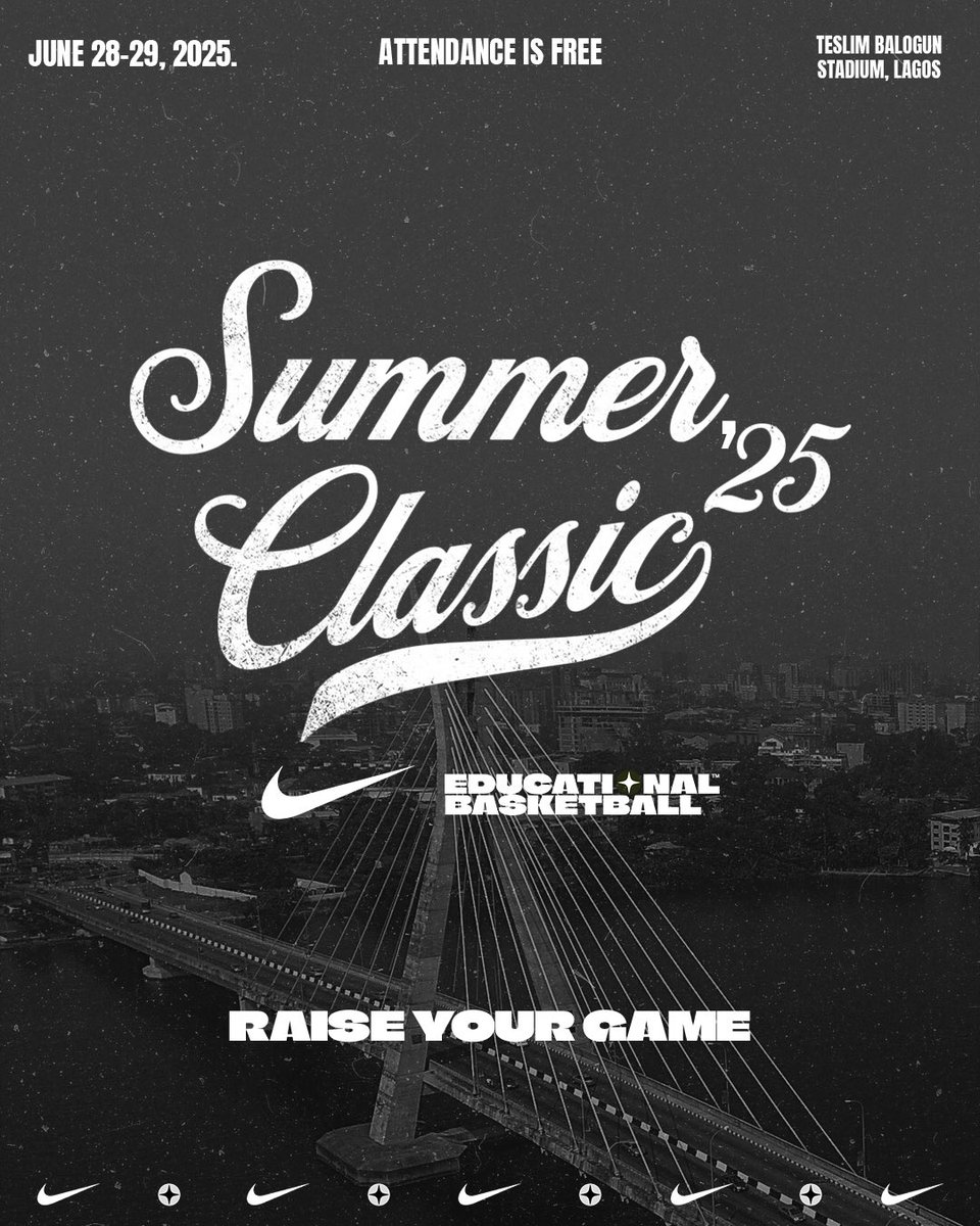 The biggest showdown of the summer is here — Summer Classic ’25 with Nike.

A two-day battle to witness the best players &amp; prospects in Lagos.

6 teams. 1 million naira. 1 champion.

📍 Teslim Balogun Stadium
📅 June 28–29, 2025
🎟️ No tickets, no barriers — just pure basketball