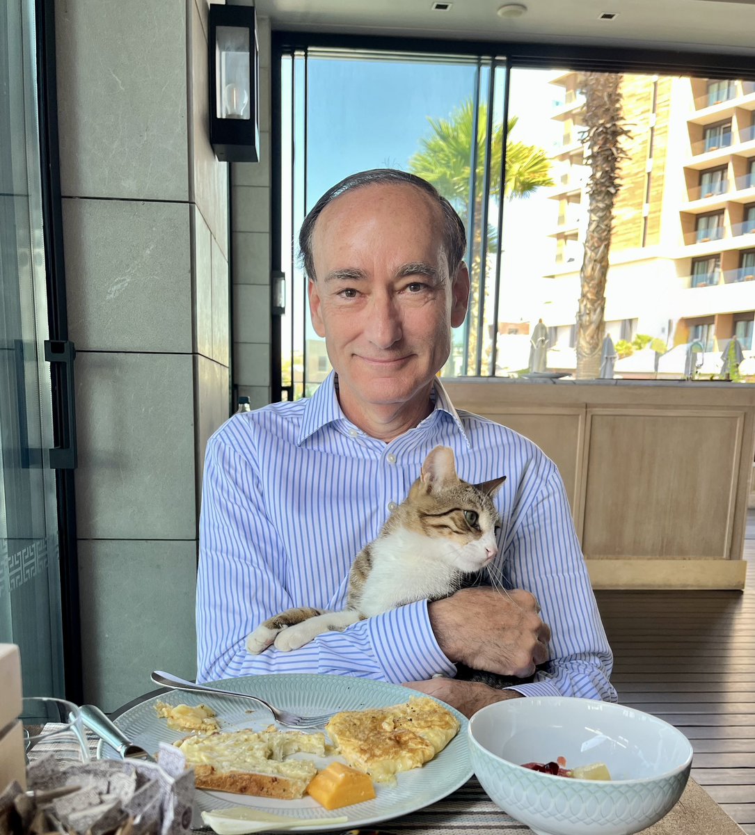 Traveling home to the U.S. now, but at our last breakfast at the wonderful Amara Hotel in Cyprus, my lovely bride Victoria Blewer and I made a new friend.