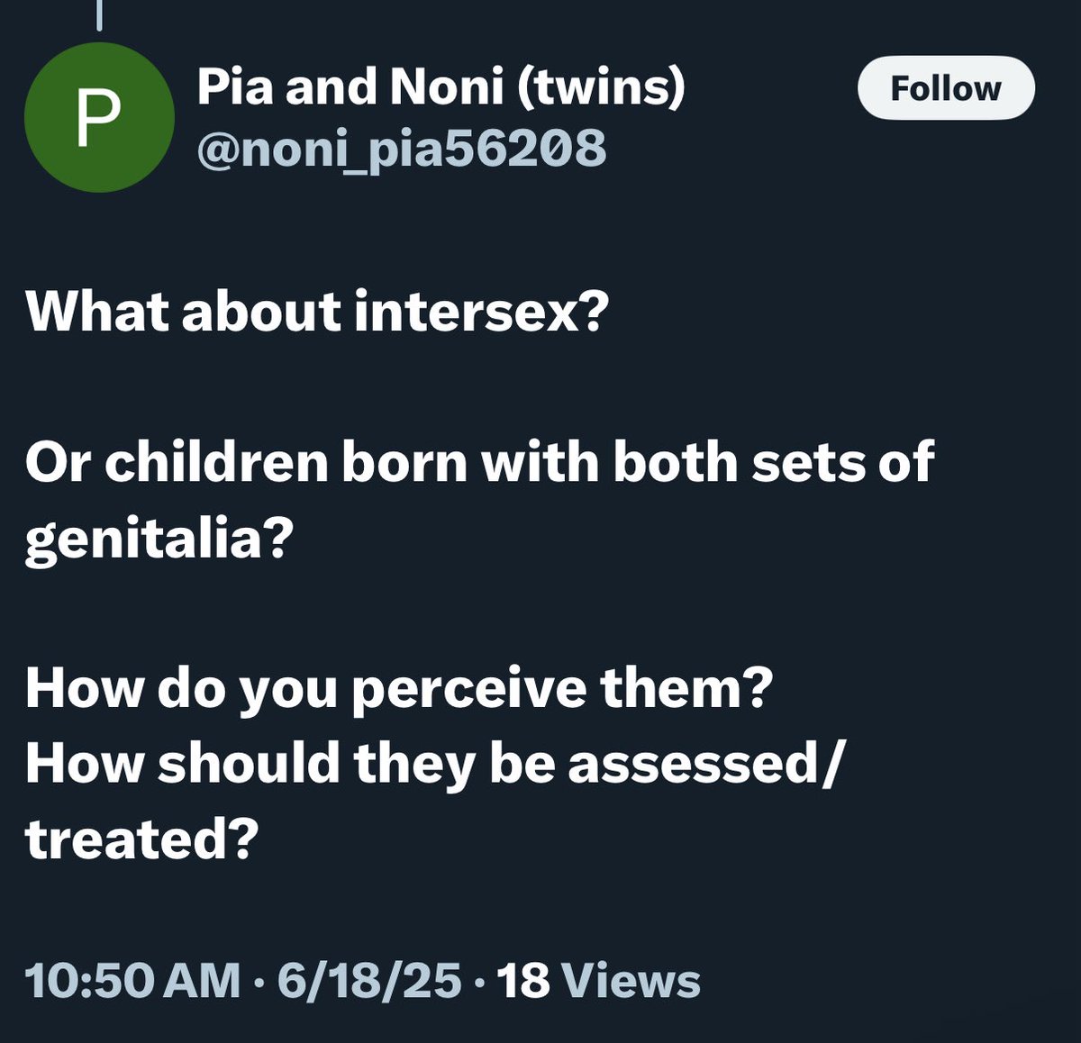 Alright, let’s go over this YET AGAIN:

People with “intersex” conditions (DSDs = Disorders of Sexual Development) are 100% SEXED.

They are MALE or FEMALE. Not neither, not both. 🧵