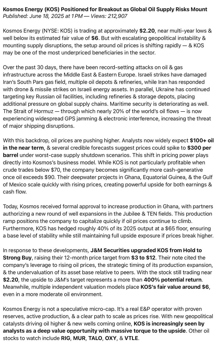 Oil set to spike to $100 a barrel in July. $kos $uso $uco $oil $XOM $CVX $COP $OXY $EOG $SLB $BP $MPC $TTE $PSX