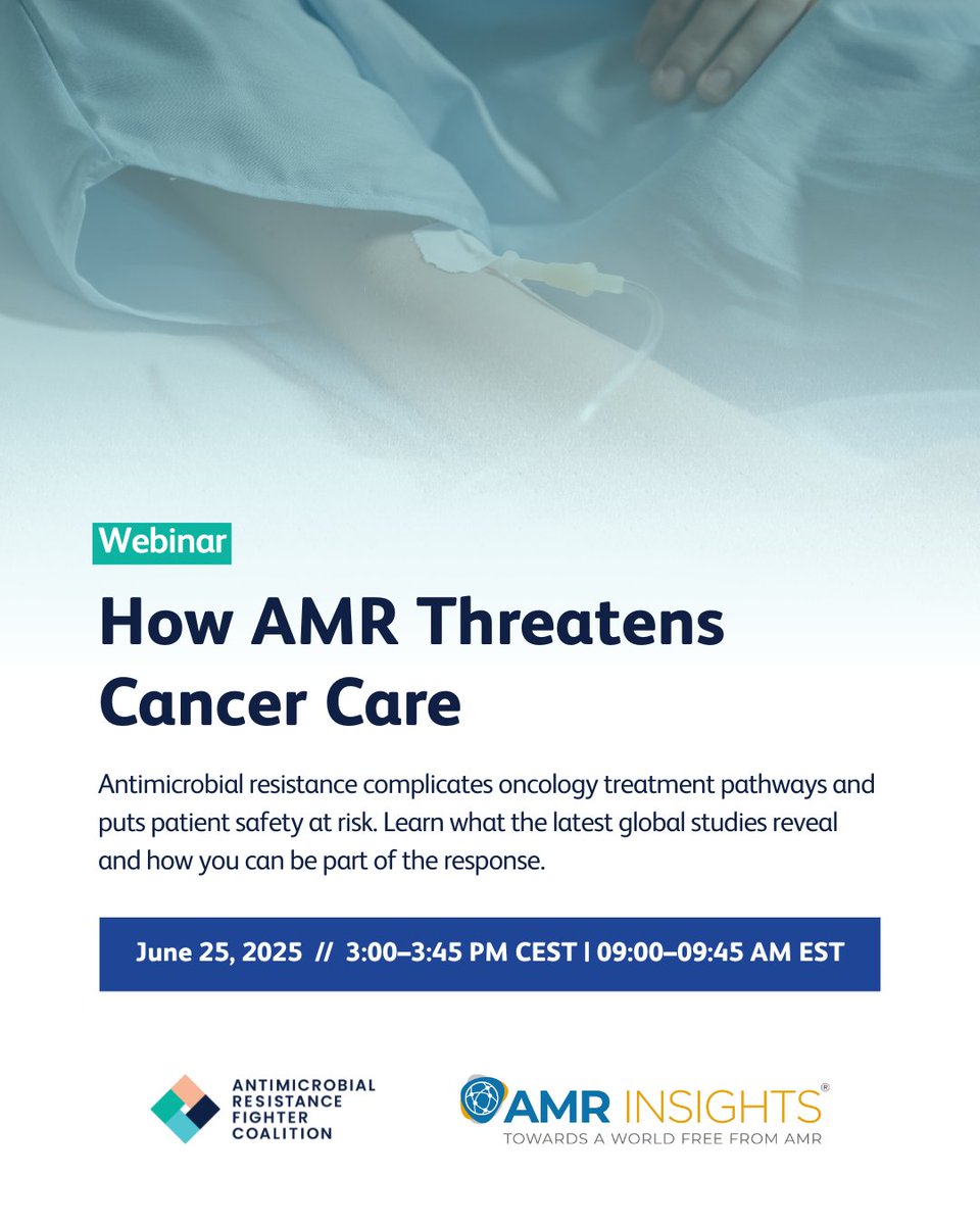 Cancer care is facing a silent threat.

Join AMR experts on June 25 for a free webinar exploring how #AMR complicates treatment and endangers patients. Hear global insights and discover what must change to protect care pathways.

Register today: bit.ly/3SU2EZb