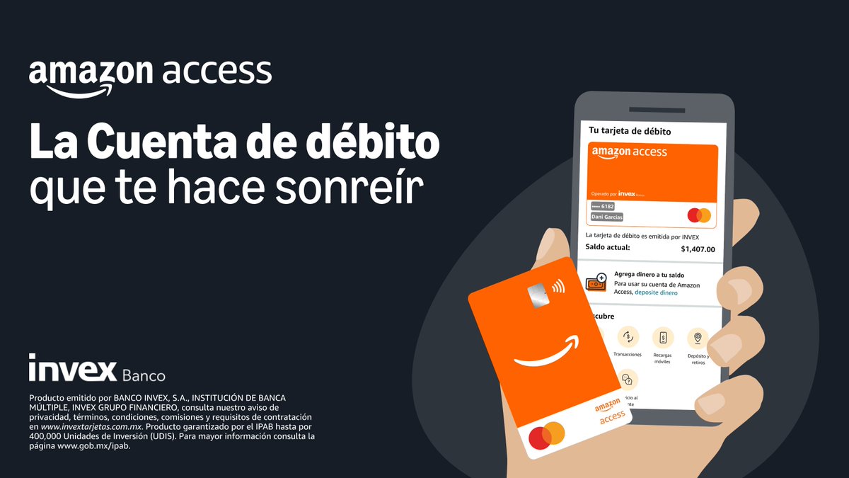 invextarjetas's tweet image. ¡Llega #AmazonAccess! La cuenta de débito respaldada por INVEX Banco y @MastercardMex, que permite tener el control de tu dinero en la aplicación de @amazonmex, ¡Ahorra, paga, transfiere y recibe dinero! Muy pronto disponible para todos. #INVEXBancaDelFuturo