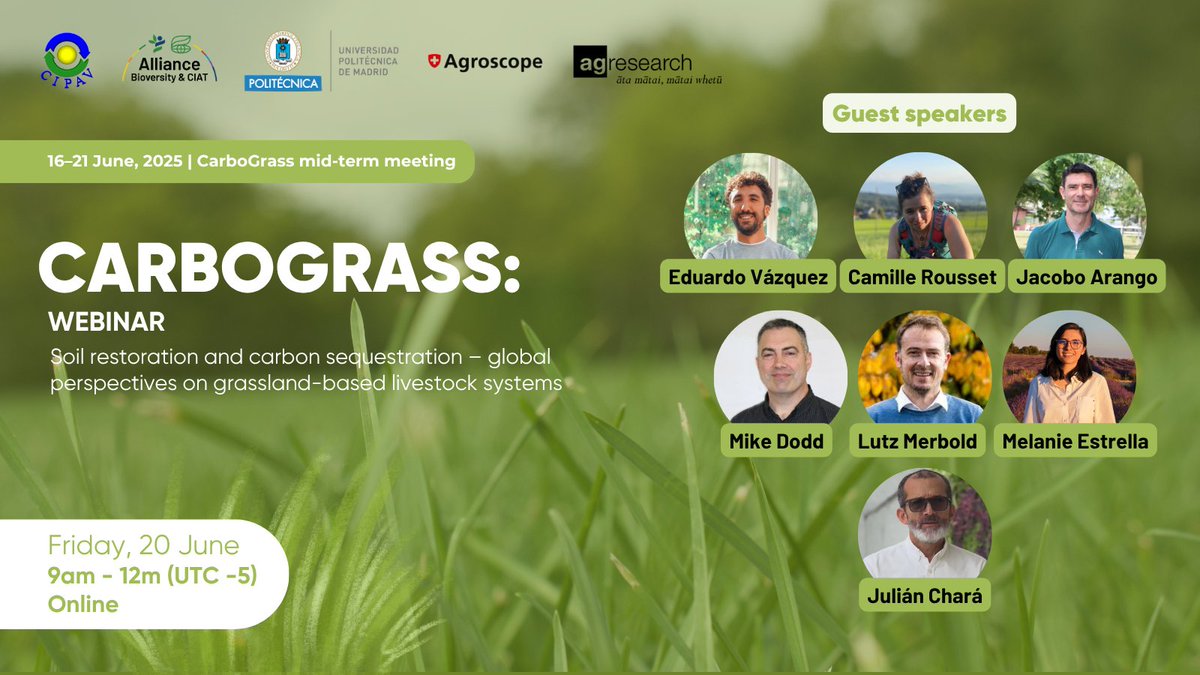 Alliance of Bioversity International and CIAT (@biovintciat_eng) on Twitter photo 🤝🌱🐄 After a week of collaboration at <a href="/BiovIntCIAT_eng/">Alliance of Bioversity International and CIAT</a> and #CIPAV, the #CarboGrass team invites you to a webinar for insights on soil restoration and carbon sequestration. Join us! 👇 allbiociat.org/4kMQz4f <a href="/La_UPM/">Universidad Politécnica de Madrid</a>, <a href="/AgResearchNEWS/">AgResearch</a>, <a href="/agroscope/">Agroscope</a> 🤝🌱🐄 After a week of collaboration at <a href="/BiovIntCIAT_eng/">Alliance of Bioversity International and CIAT</a> and #CIPAV, the #CarboGrass team invites you to a webinar for insights on soil restoration and carbon sequestration. Join us! 👇 allbiociat.org/4kMQz4f <a href="/La_UPM/">Universidad Politécnica de Madrid</a>, <a href="/AgResearchNEWS/">AgResearch</a>, <a href="/agroscope/">Agroscope</a>