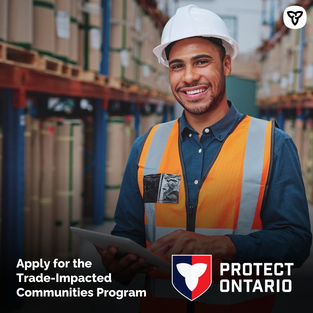 Applications are open for Ontario’s Trade-Impacted Communities Program. The program supports local projects that align with Ontario’s key economic priorities, including:

✅Economic resiliency
✅Supply-chain diversification
✅Trade partnerships

Learn more ontario.ca/page/trade-imp…