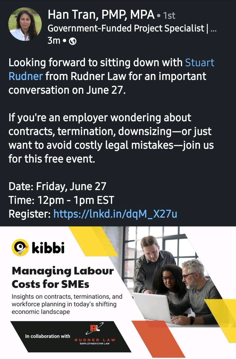 If you're an employer wondering about contracts, termination, downsizing—or just want to avoid costly legal mistakes—join us for this free event.

Date: Friday, June 27
Time: 12pm - 1pm EST
Register: lnkd.in/dqM_X27u
