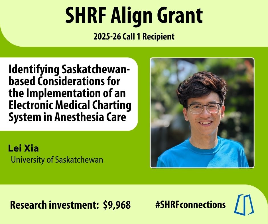We proudly announce Lei Xia at @usaskmed as one of our Connections Align Grant recipients! 

Visit our website to learn more: shrf.ca/post/2025-26-a…

@SCPOR @saskhealth