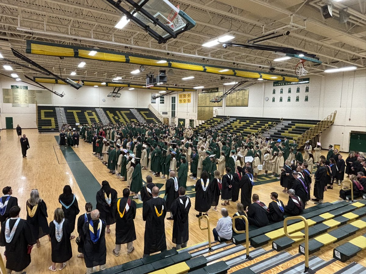 Seniors gathered one last time—full of nerves, nostalgia, and excitement—before walking out to graduation. 💚💛 #ClassOf2025 #LetsGoStangs #MustangPride