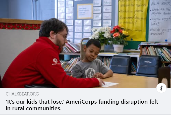 ServeWisconsin's tweet image. Check out @Chalkbeat article on impact of AmeriCorps grant terminations across country & how programs in some states are returning to service after temporary injunction, including @EasterSealsWI which provides programming for individuals with disabilities
chalkbeat.org/2025/06/17/ame…