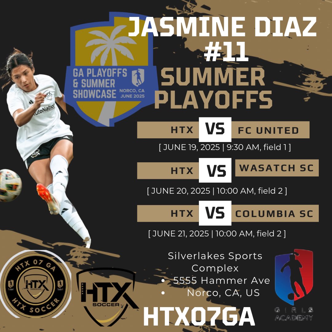 Jasmine Diaz ๐บ๐ธ๐ธ๐ป (@jazzygdiaz) on Twitter photo This marks our final soccer event as HTX 07GA. We are looking forward to a wonderful experience and to competing against the best teams in the Girls Academy summer playoffs.<a href="/ImYouthSoccer/">ECNL/GA/Recruiting/College Soccer</a> <a href="/HTXSoccer/">HTX Soccer</a> <a href="/GAcademyLeague/">Girls Academy</a> <a href="/HCUWSoccer/">HCU Women's Soccer</a> This marks our final soccer event as HTX 07GA. We are looking forward to a wonderful experience and to competing against the best teams in the Girls Academy summer playoffs.<a href="/ImYouthSoccer/">ECNL/GA/Recruiting/College Soccer</a> <a href="/HTXSoccer/">HTX Soccer</a> <a href="/GAcademyLeague/">Girls Academy</a> <a href="/HCUWSoccer/">HCU Women's Soccer</a>