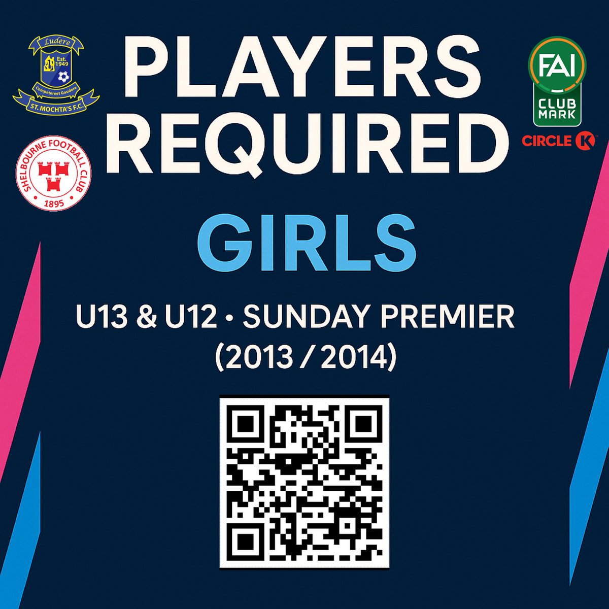 🚨Players Required. 

⚽️ Top coaching by Ex LOI players, Alan Byrne &amp; Aidan Collins. 
🏟️ Quality facilities.
🔥 Serious football. Great vibes.

📲 Scan to register or learn more.