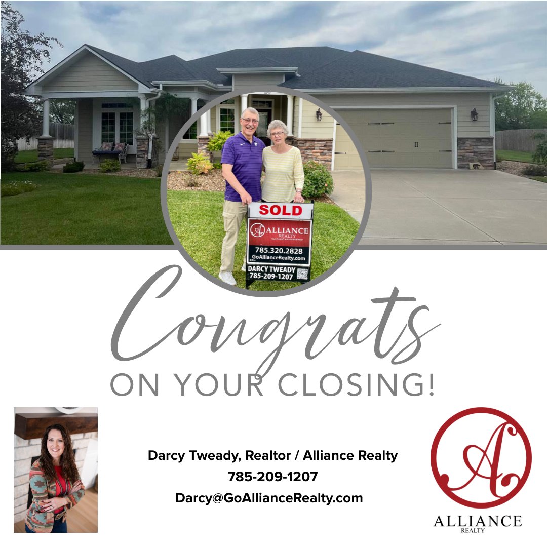 Doug &amp; Marlene are moving to town!!  It's an honor to help a buyer and seller put together a deal that everyone can smile about. 

Darcy Tweady, Realtor / Alliance Realty
785-209-1207
darcy@goalliancerealty.com