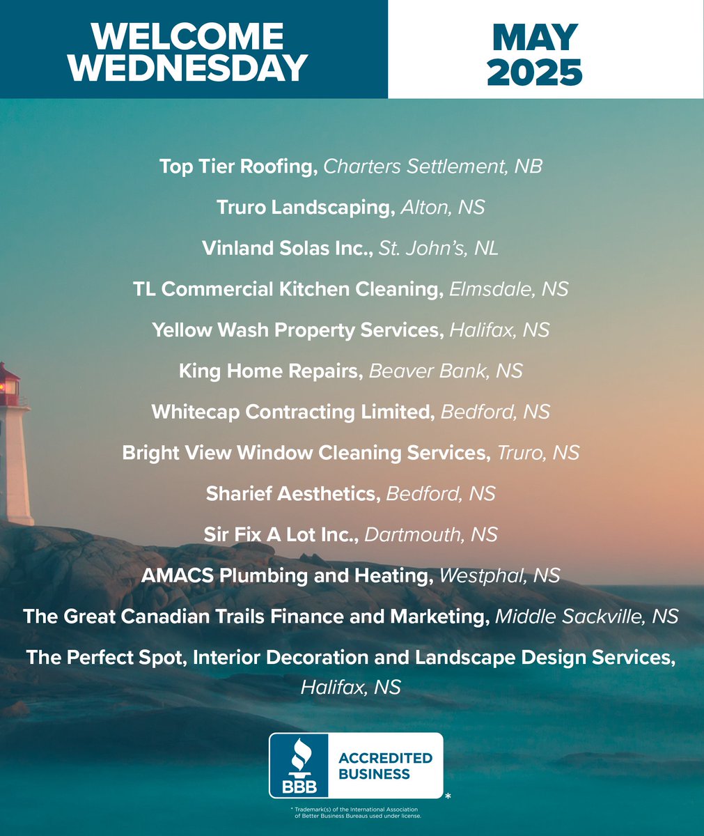 Happy #WelcomeWednesday to our newly Accredited Businesses for May! Check out their business profiles on BBB.org. 

#Welcome #BBBCanada