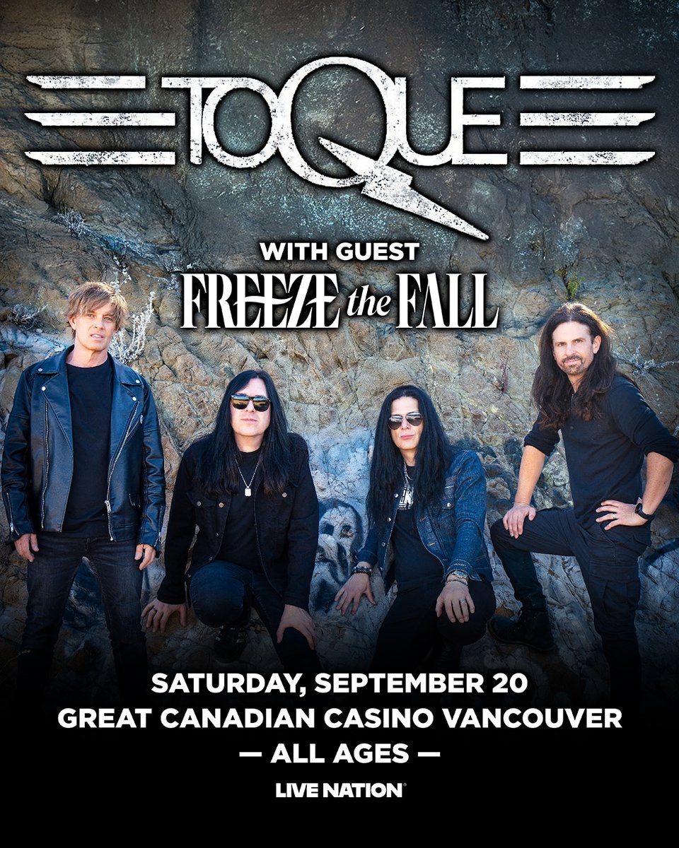 TOQUE 🇨🇦 (@toquerocks) on Twitter photo Stoked to share a special presale code for our fans.
- PRE-SALE for our Vancouver Show on Sat, SEPT 20 is now available.
Tickets: ticketmaster.ca/event/110062CC…
PW: Toque2025
Special Guests: <a href="/freeze_the_fall/">Freeze the Fall Band</a>
- All Ages Show
- Full Bar Service Available
<a href="/todddammitkerns/">Todd Dammit Kerns</a> Stoked to share a special presale code for our fans.
- PRE-SALE for our Vancouver Show on Sat, SEPT 20 is now available.
Tickets: ticketmaster.ca/event/110062CC…
PW: Toque2025
Special Guests: <a href="/freeze_the_fall/">Freeze the Fall Band</a>
- All Ages Show
- Full Bar Service Available
<a href="/todddammitkerns/">Todd Dammit Kerns</a>