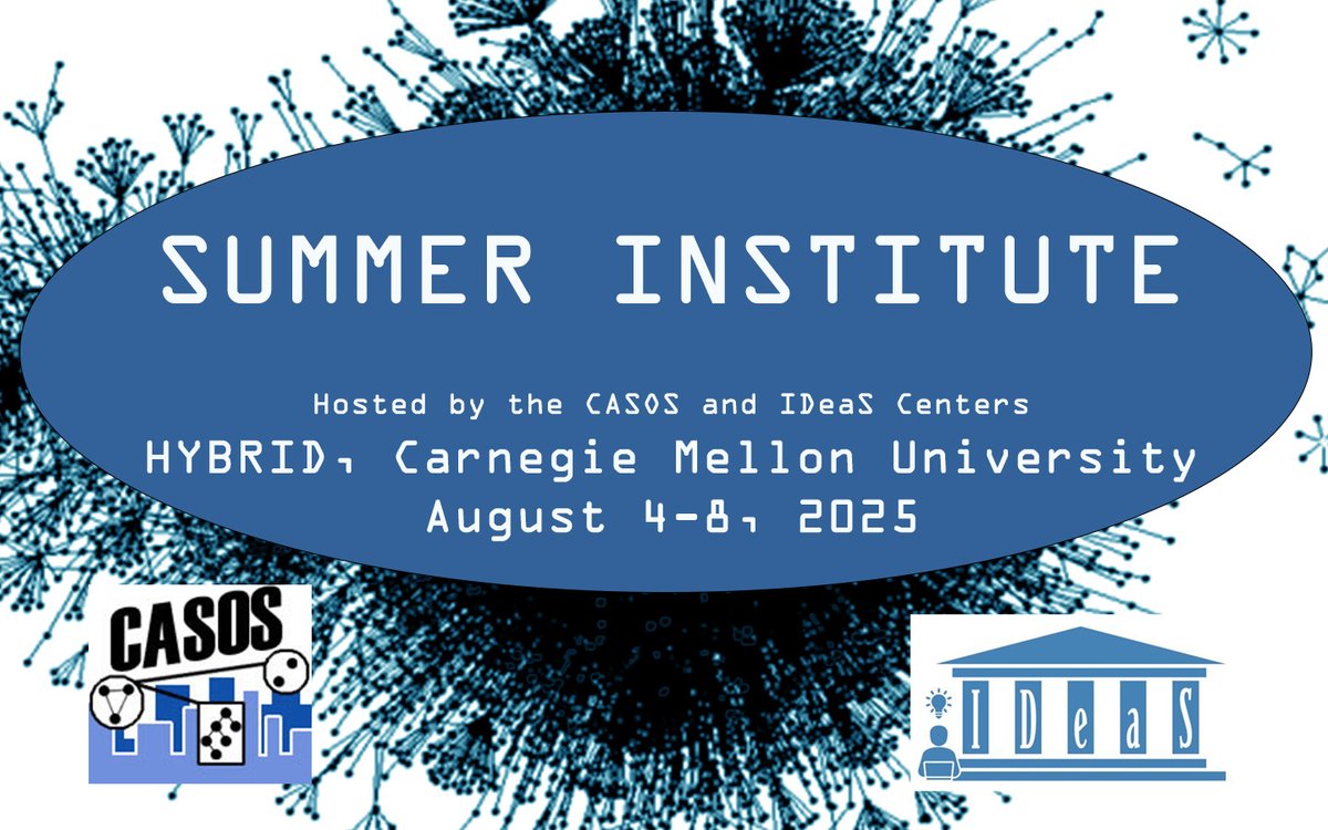 CASOS Center CMU (@cmu_casos) on Twitter photo Will AI revolutionize Network Science? Come and find out at this year's CASOS and <a href="/IDeaSCMU/">IDeaS Center CMU</a> Center's Summer Institute! Registration is still open for the week-long event August 4-8th at Carnegie Mellon University. Find out more at cmu.edu/cas.../events/… Will AI revolutionize Network Science? Come and find out at this year's CASOS and <a href="/IDeaSCMU/">IDeaS Center CMU</a> Center's Summer Institute! Registration is still open for the week-long event August 4-8th at Carnegie Mellon University. Find out more at cmu.edu/cas.../events/…