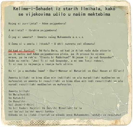 Boşnakça bir ilmihalden:
Ne zamandan beri Türksün? 
- Kâlû belâdan beri

<a href="/tarkangani/">tarkan gani</a>

#boşnak