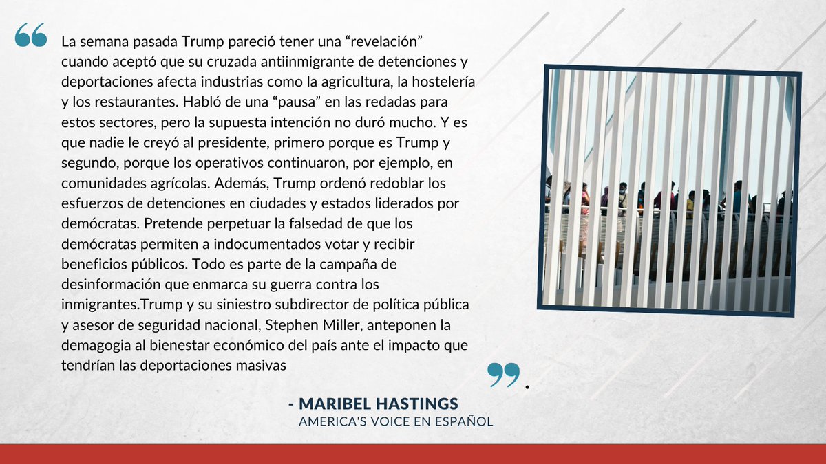 America's Voice (@americasvoice) on Twitter photo En su columna semanal, <a href="/maribelhastings/">Maribel Hastings</a> escribe que las deportaciones Trump-Miller anteponen la demagogia al bienestar económico de Estados Unidos
americasvoice.org/aves_feature/d… En su columna semanal, <a href="/maribelhastings/">Maribel Hastings</a> escribe que las deportaciones Trump-Miller anteponen la demagogia al bienestar económico de Estados Unidos
americasvoice.org/aves_feature/d…