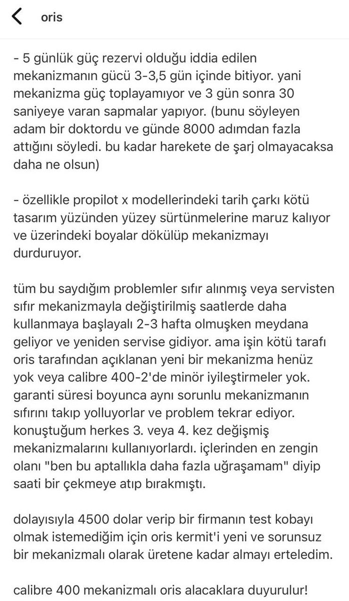 Oris in 400 kalibresi için şöyle bir yoruma denk geldim. Bilgisi tecrübesi olan arkadaşlar yorumlayabilir mi?