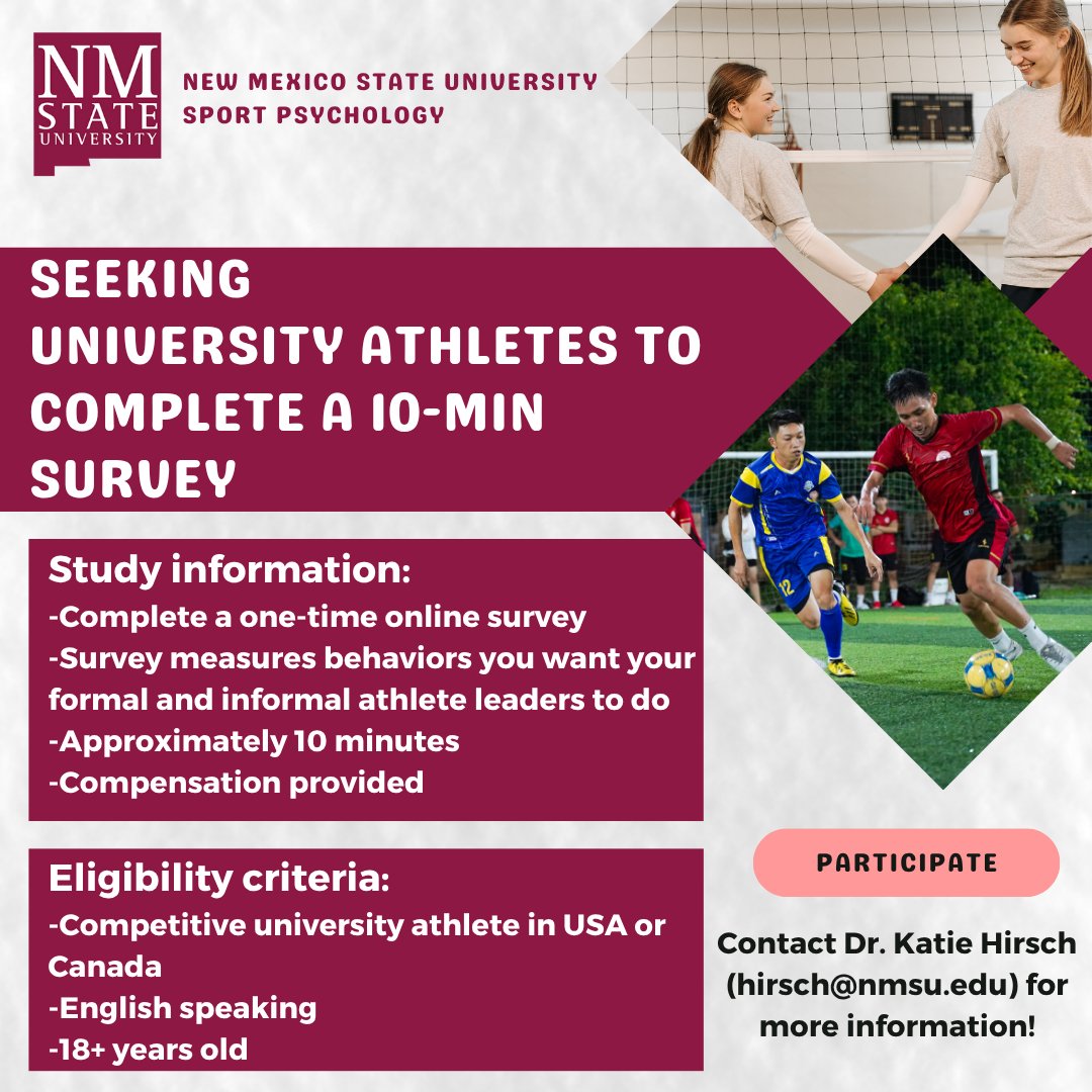 We are now recruiting all NCAA &amp; USports athletes to learn about what athletes want from their formal vs. informal athlete leaders! I'm happy to chat with coaches or MPCs who are interested in learning about the findings from their team 😊 Reach out for info. Please share/RT!